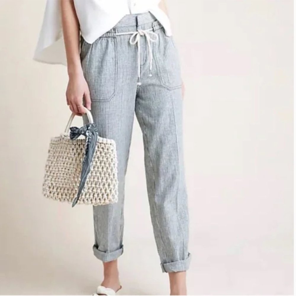 Anthropologie Linen Cotton striped pants size M